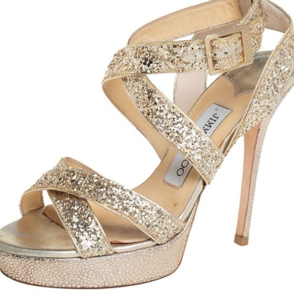 Jimmy Choo gold glitter sandals